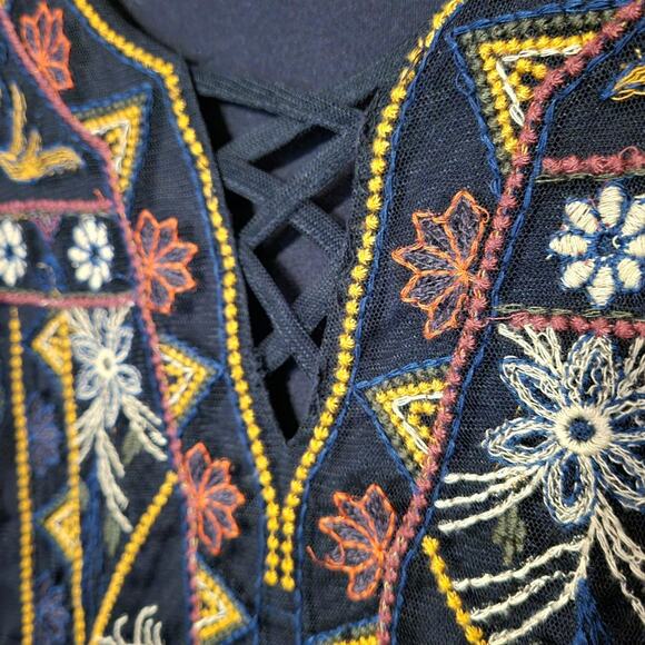 American Eagle Outfitters, S | Embroidered Double Lined Blouse Sheer Sleeves - Picture 3 of 7